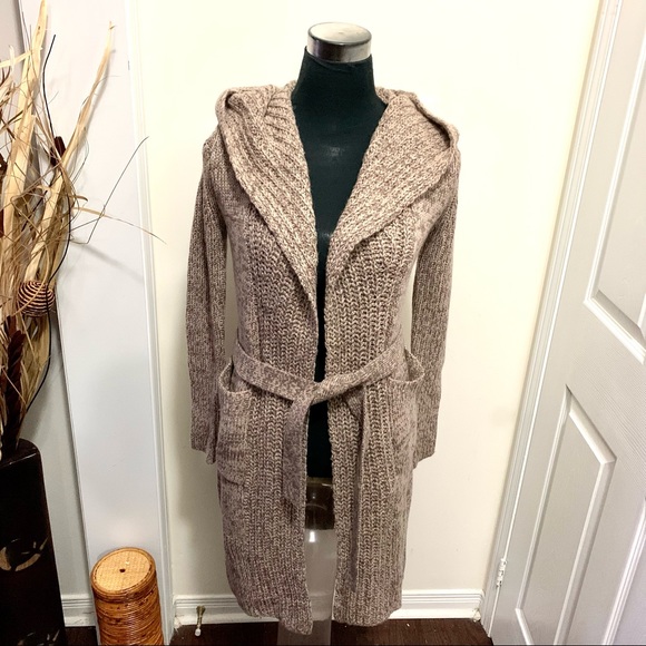 Moda International Minimalist Warm 30% Wool Hooded Cardigan Duster With … - Picture 7 of 10